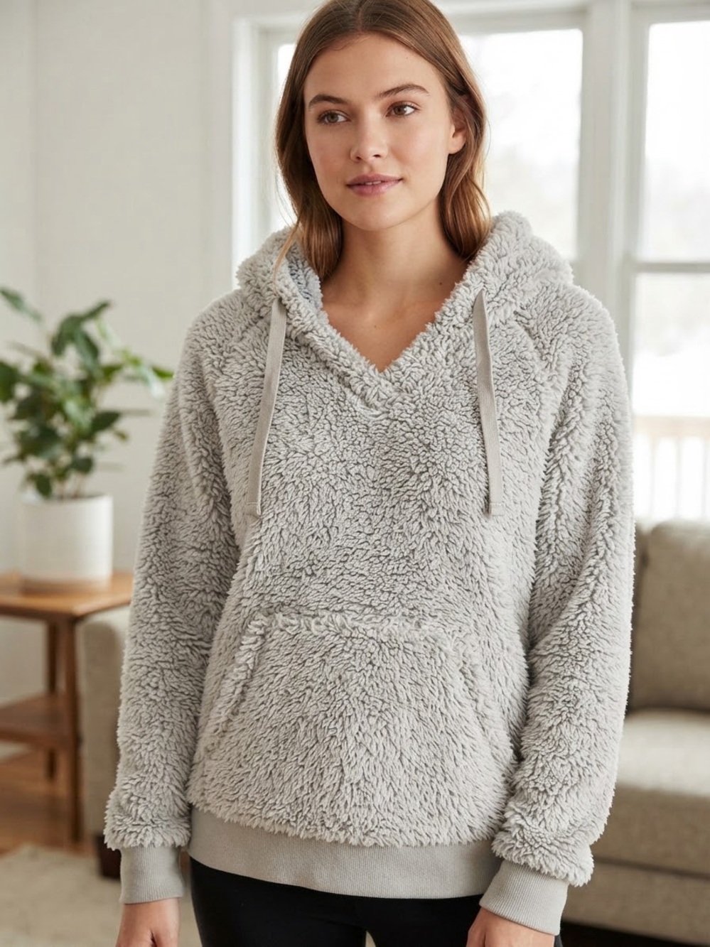 Thread & Supply - Cozy Plush Hooded Pullover Sweatshirt - Light Gray